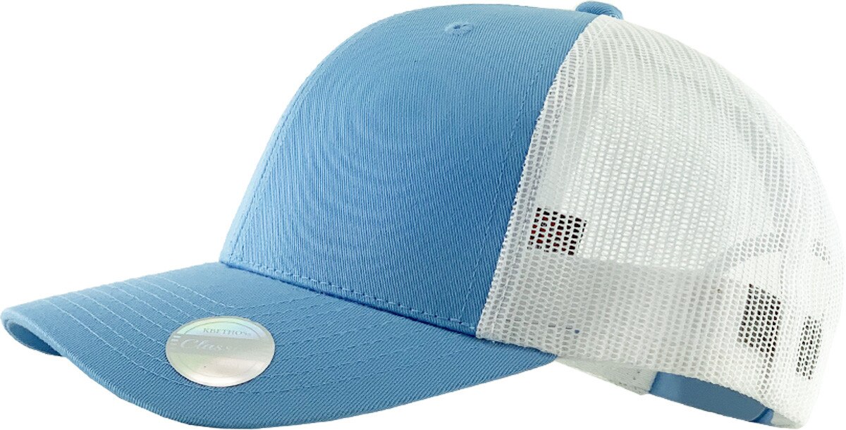 Sky Blue White Two Tone Classic 6 Panel Trucker Mesh Snapback Side View
